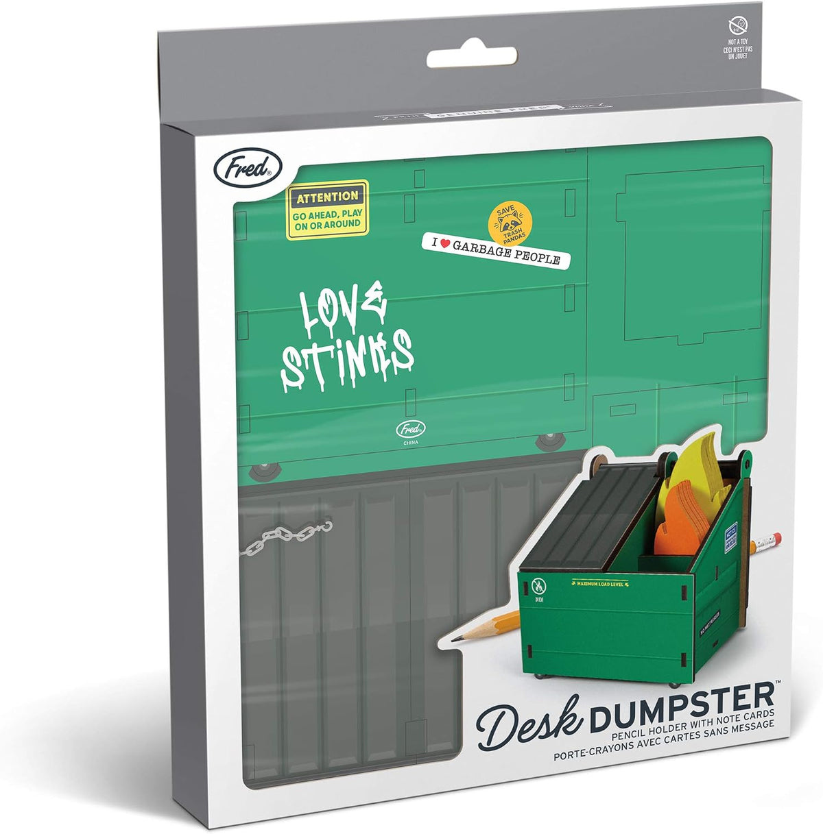 Genuine Fred The Original DESK DUMPSTER Pencil Holder with Flame Note Cards
