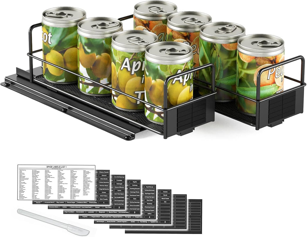 SpaceAid Pull Out Spice Rack Organizer for Cabinet, Heavy Duty Slide Out Seasoning Kitchen Organizer, Cabinet Organizer, with Labels, 5.2" W x10.75 D x10 H, 2 Drawers 2-Tier