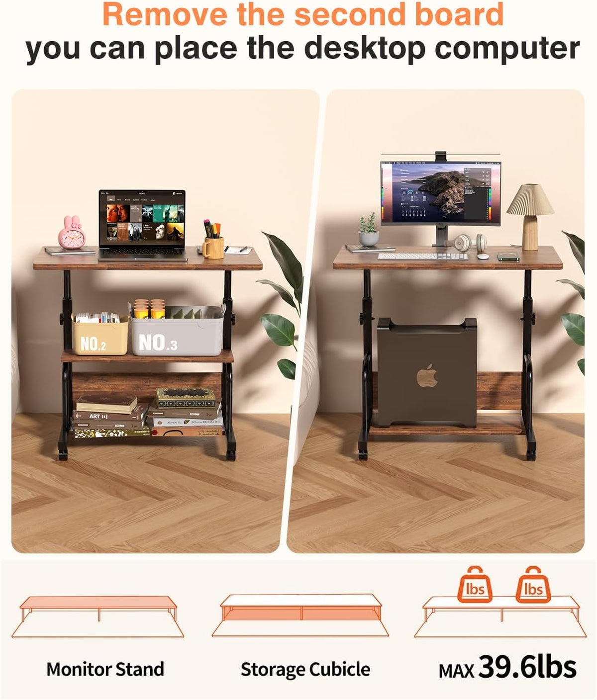 QZMDSM Portable Rolling Desk on Wheels