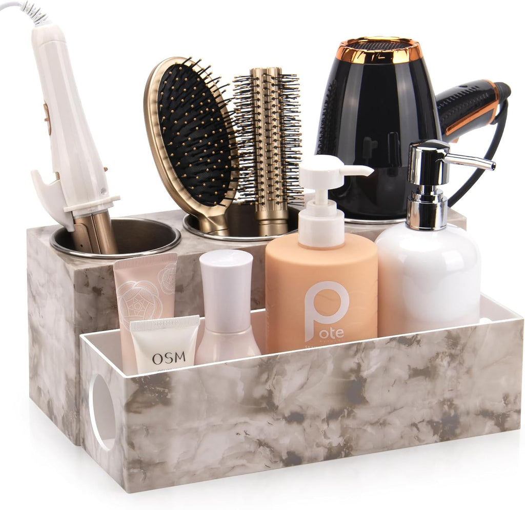 Hot Hair Styling Tool Organizer with 3 Stainless Steel Cups, Marble