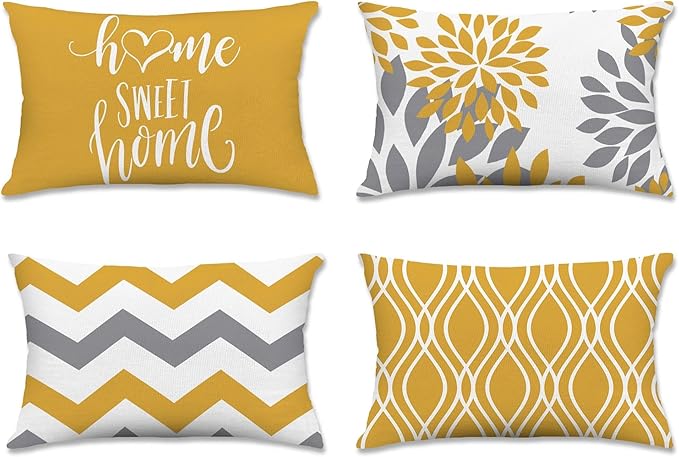 Hexagram Geometric Yellow Pillow Covers 12x20 Set of 4, Decorative Outdoor Boho by Hexagram