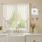 jinchan Belrose Linen Floral Cafe Curtains 54 Inch Length Embroidered Farmhouse - Image 5