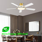 TALOYA 52 inch Ceiling Fans with Lights and Remote, Low Profile, White Gold