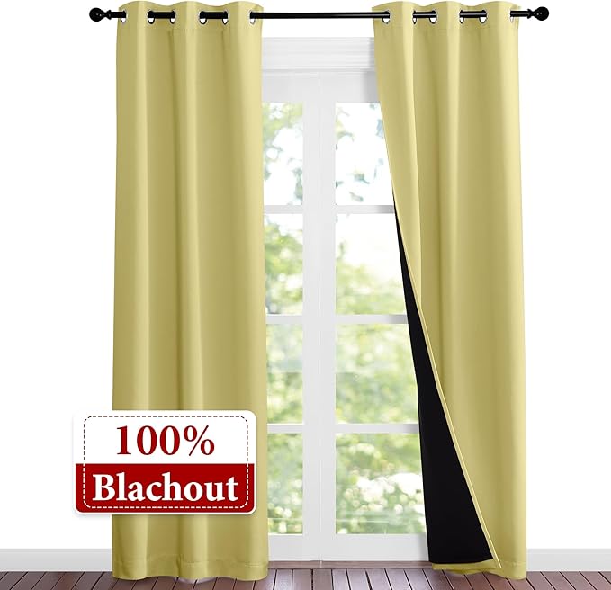 NICETOWN Paler Yellow Full Shade Curtain Panels, Pair of Thermal Insulated & - Image 2