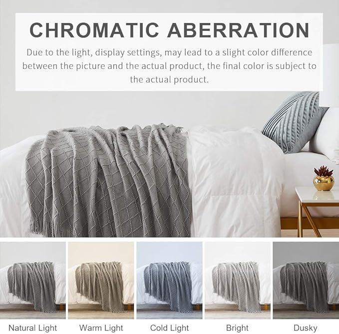 BOURINA Light Grey Throw Blanket 60x80 Inches Throw Textured Solid Soft Sofa - Image 7
