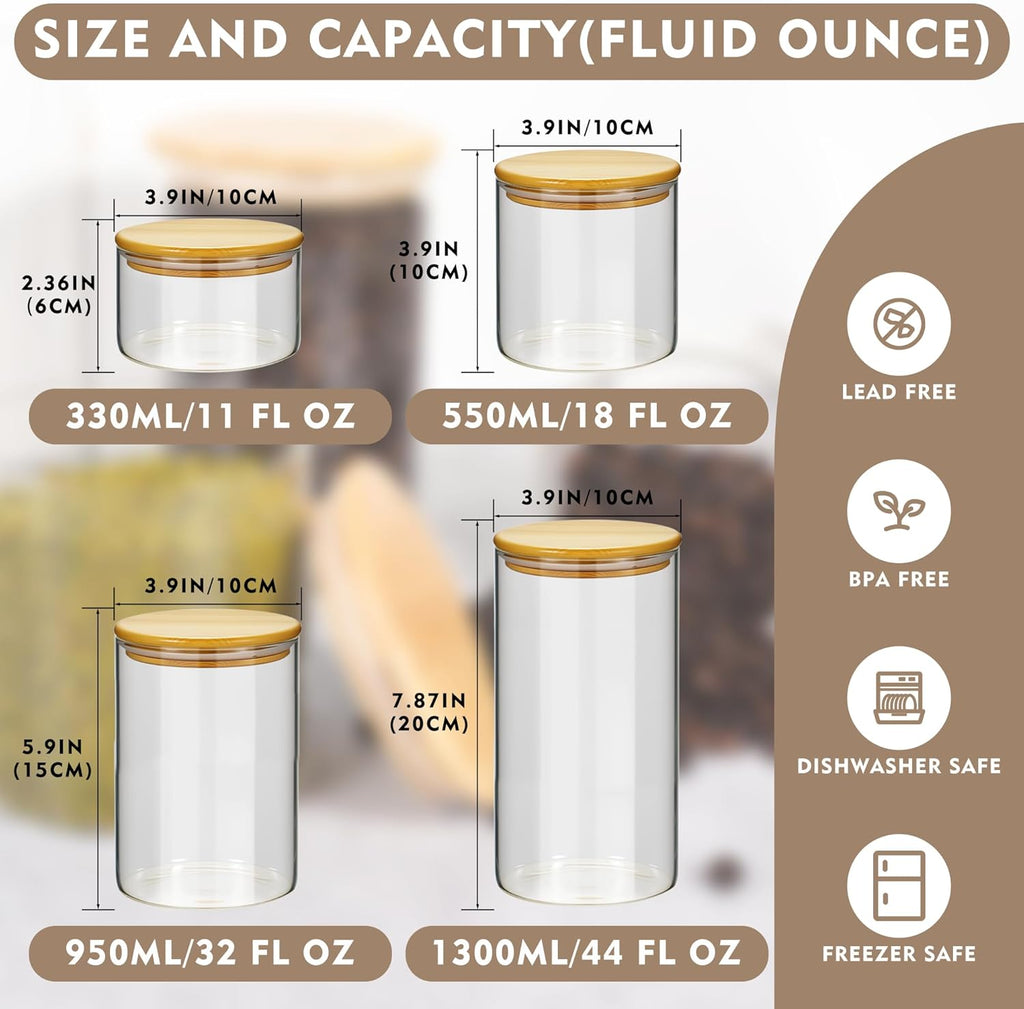 2PCS Small Glass Storage Jars with Airtight Lids,18 fl oz (550ml) Cute Clear Storage container with bamboo Lid,Glass Pantry Canister for Beans, Rice,Sugar,Cookie Coffee (N-Clear-2PCS-18FL OZ/550ML)