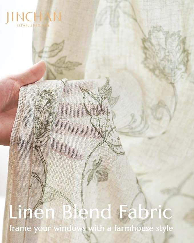 jinchan Linen Curtains Floral Curtain 84 Inch Length - Image 3