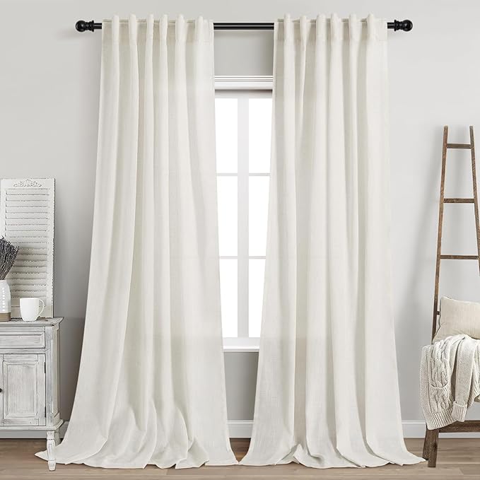 Cream Linen Curtains Back Tab Sheer Curtains 90 Inches Long by Nanspring