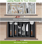 Pipishell Expandable Bamboo Silverware Drawer Organizer, Black, Large