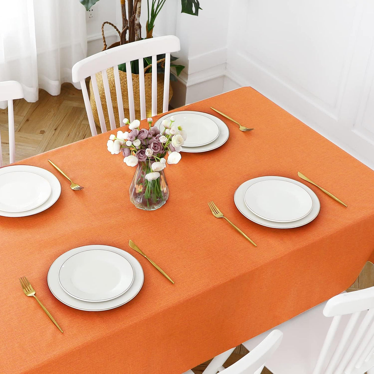 Romanstile Waterproof Vinyl Tablecloth Rectangle, 60 x 102 Inch, Orange
