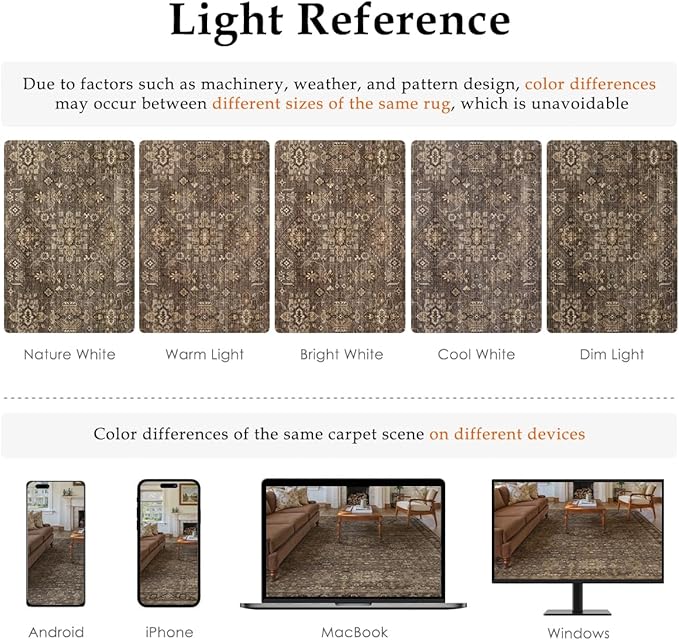 8x10 Washable Area Rug for Living Room Bedroom Vintage Brown Non Slip Carpet - Image 8
