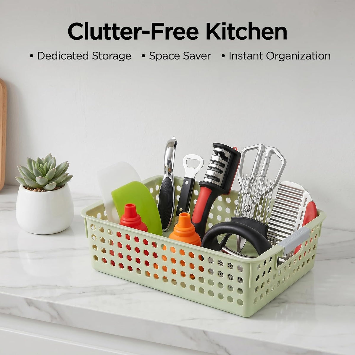 13-Piece Kitchen Gadget Set (Includes Storage Basket) — Features Kitchen Shears, Garlic Press, Knife Sharpener, Julienne Peeler, Standard Peeler, Anti-Scald Tongs (13 PCS)