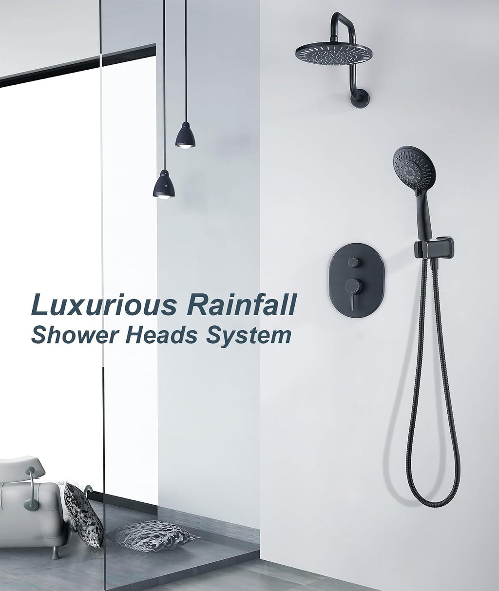 BRIGHT SHOWERS Shower Faucet Set, Shower Head System with Rainfall Shower Head and Handheld Showerhead Combo, Valve and Trim Kit, Complete Shower Fixtures for Bathroom, Oil-Rubbed Bronze