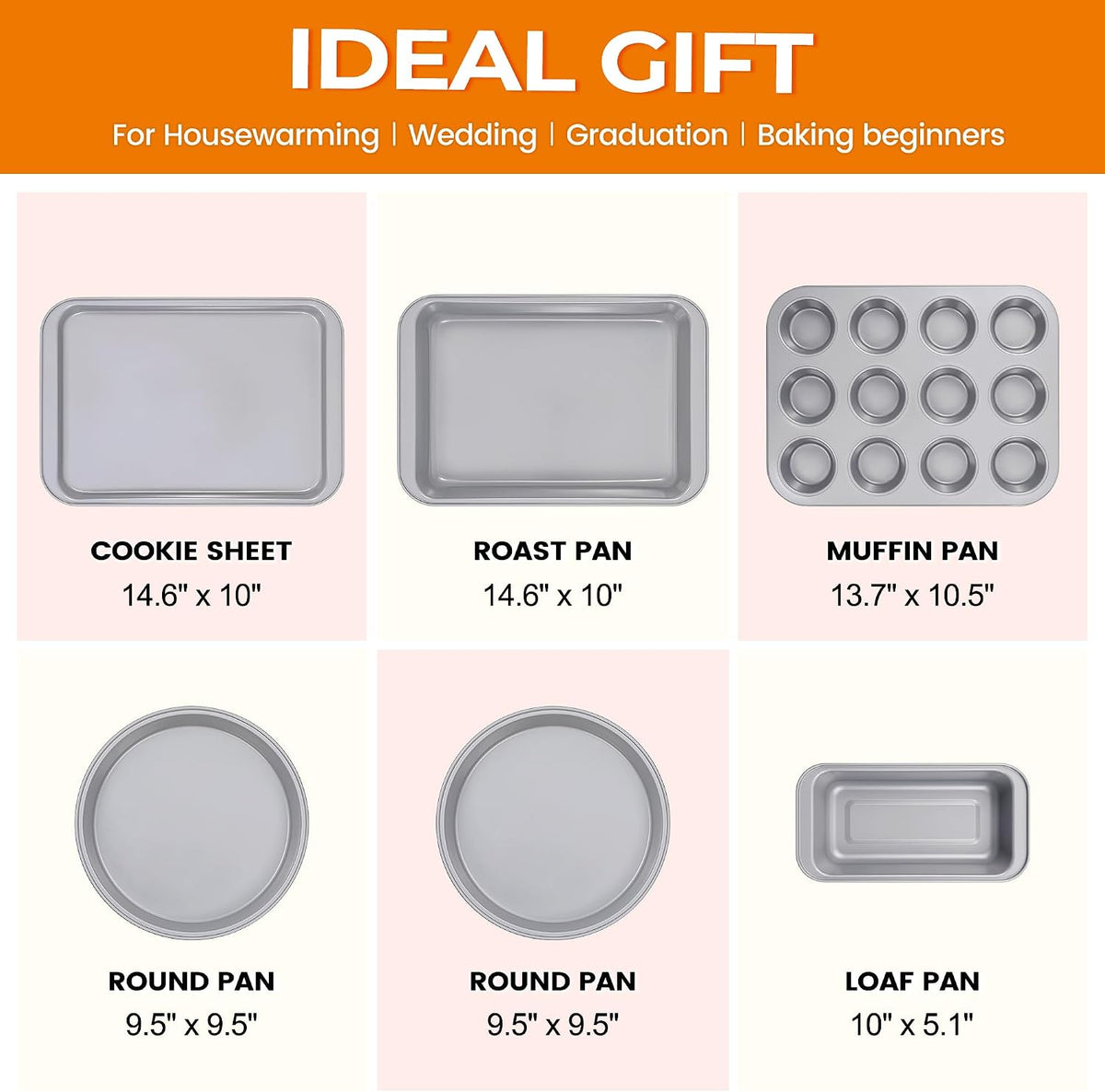 Vinino 6-Piece Baking Pans Set, Nonstick Carbon Steel Bakeware Sets