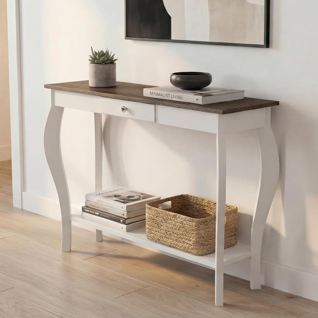 ChooChoo 39" Narrow Farmhouse Entryway Table with Drawer, Soft White