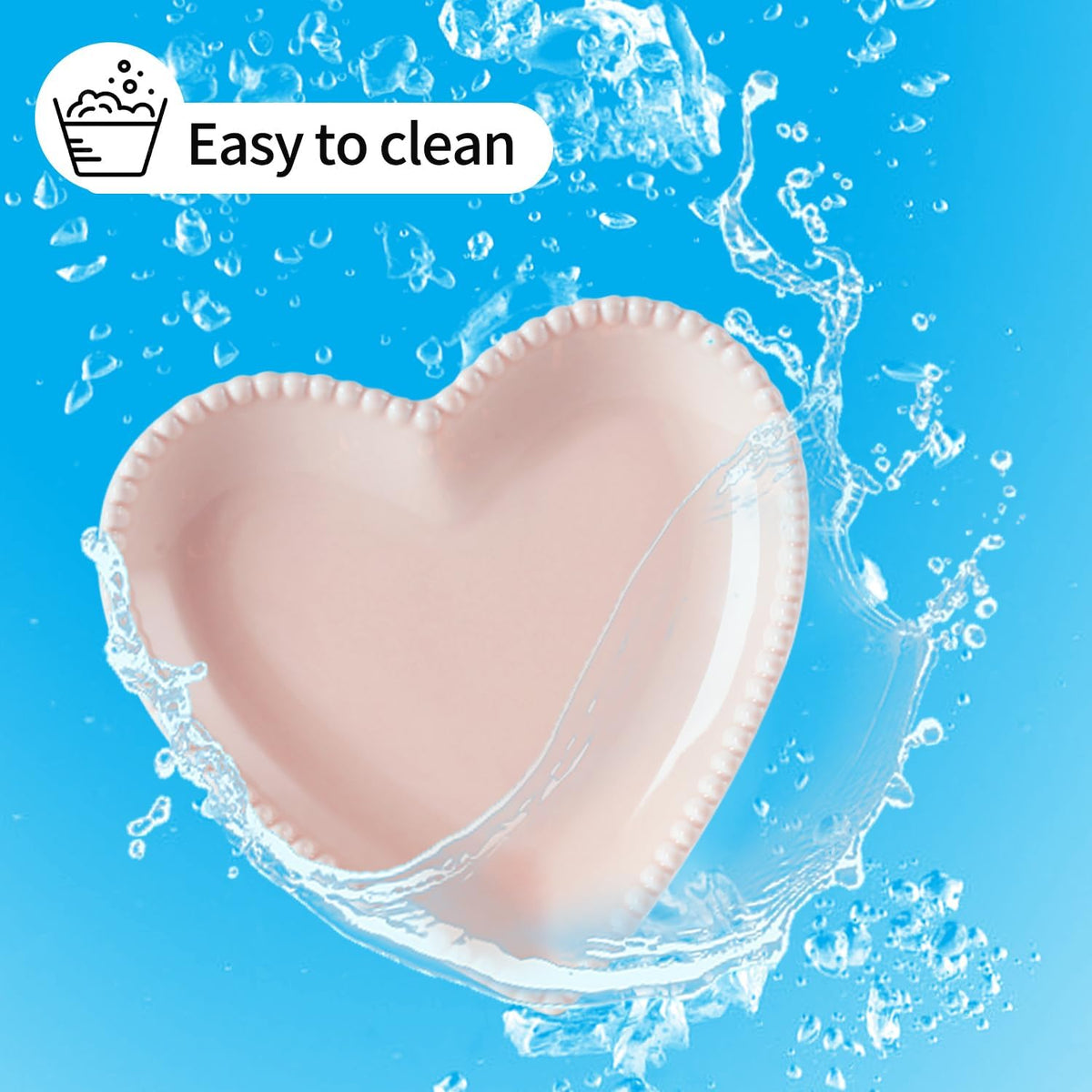 6.3 Inch Ceramic Pink Dessert Plates, Heart Shaped Appetizer Plate Set, 10P