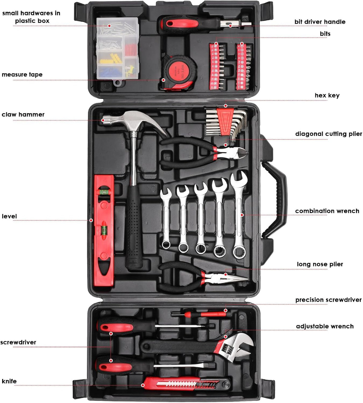 TLGREEN 147-Piece Small Tool Kit with Storage Case, Red