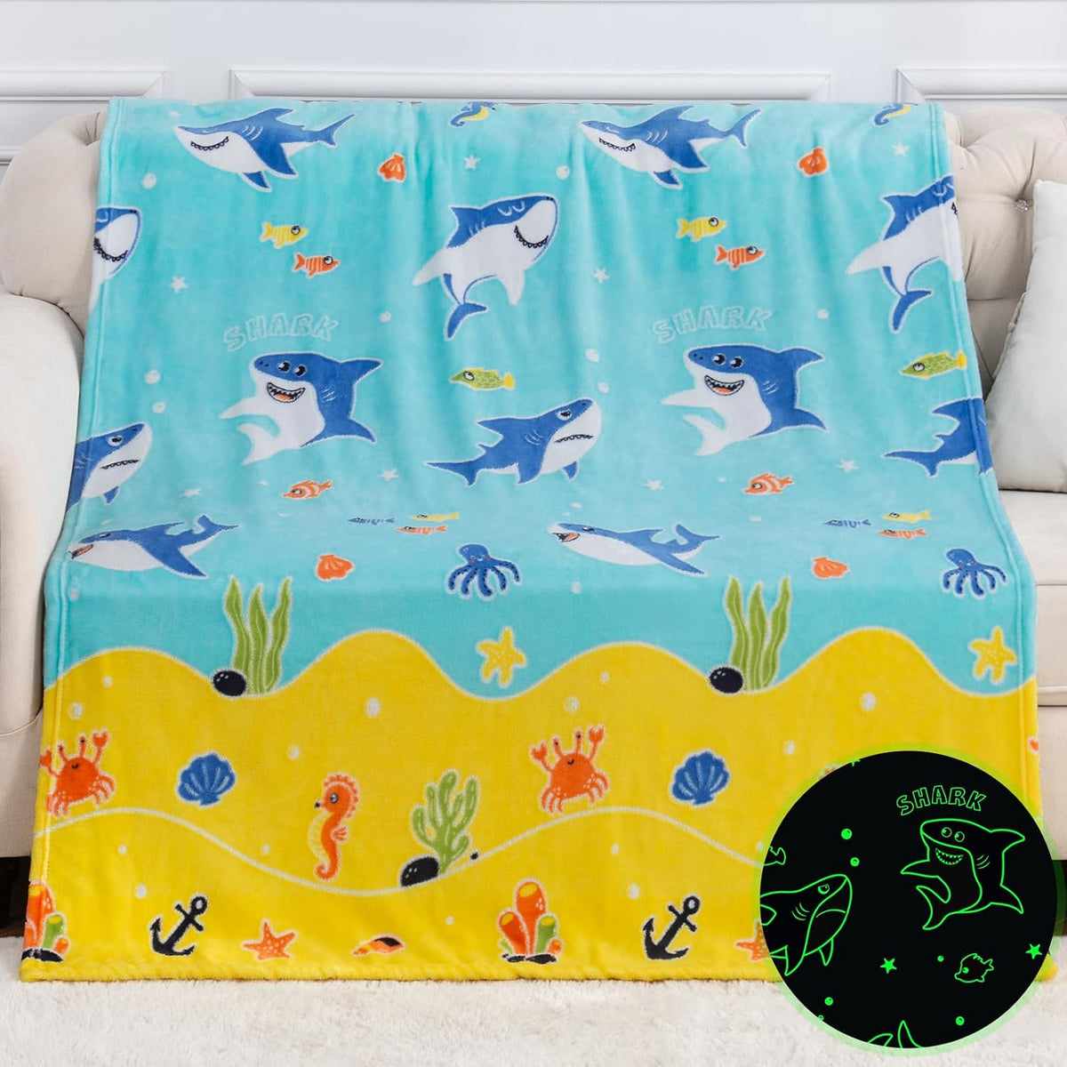 Levens Glow in The Dark Gaming Blanket for Boys - Christmas Easter Valentine's Gifts Toys for Teens, Gamer Stuff Controller Throw Decor Presents Kids Age 8 9 10 11 12 13 14 15 Year Old Boy 50"x60"