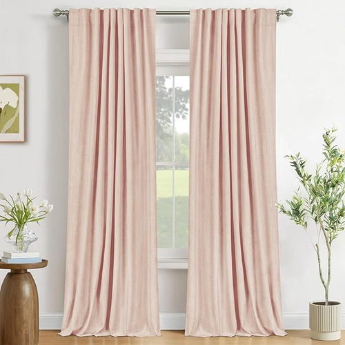 100% Blackout Shield Creamy Peach Linen Blackout Curtains by 100BlackoutShield