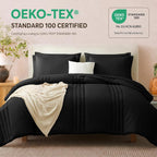 CozyLux Queen Comforter Set Black - 7 Pieces Vertical Quilted Bed in a Bag