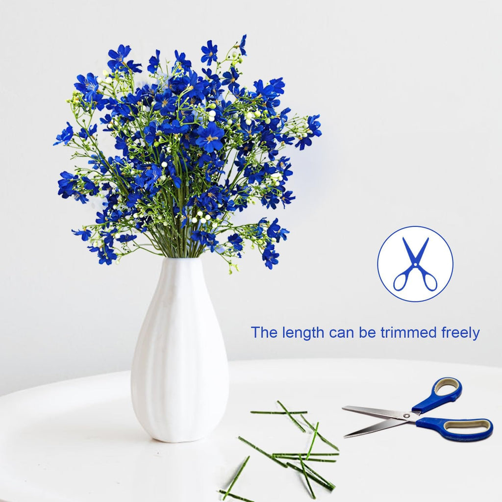 10 PCS Silk Flowers with Long Stems Artificial Flower for Tall Vase Outdoors Fake Babys Breath Bouquet Faux Floral Wedding Party Decoration Home Indoor Table Centerpiece Decor (Blue)