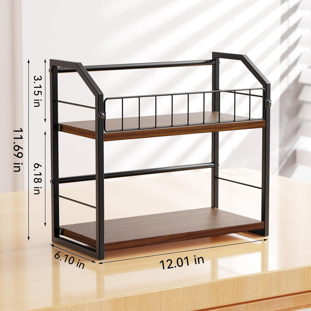 CD Storage Rack, 2 Tier CD holder with Display Shelf, Holds 60 Cases-Walnut