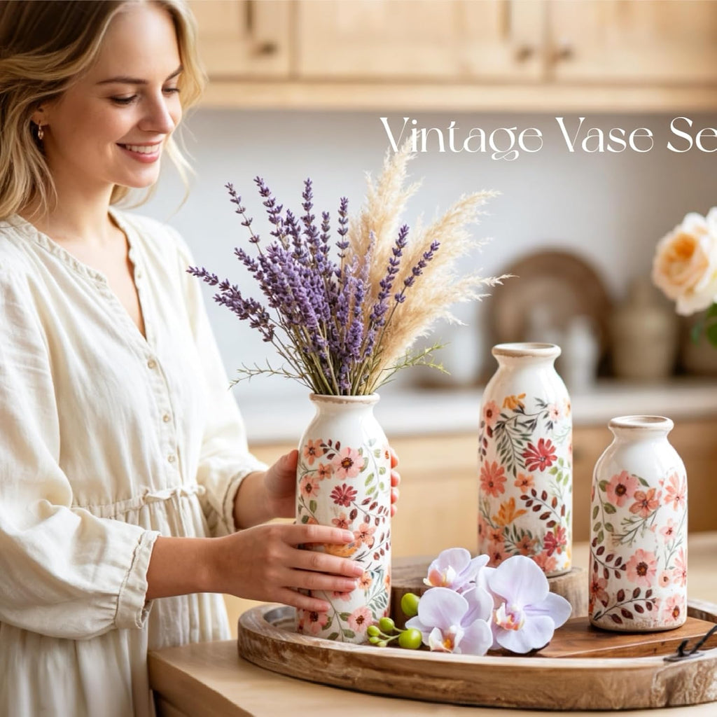 TEWEIQI Vintage Ceramic Small Vase, Farmhouse Rustic Décor, Home Decorative Vase for Your Kitchen, Bedroom, Office, Living Room, Bathroom& Shelf Centerpiece Table Decorations (Retro Creative Style S)
