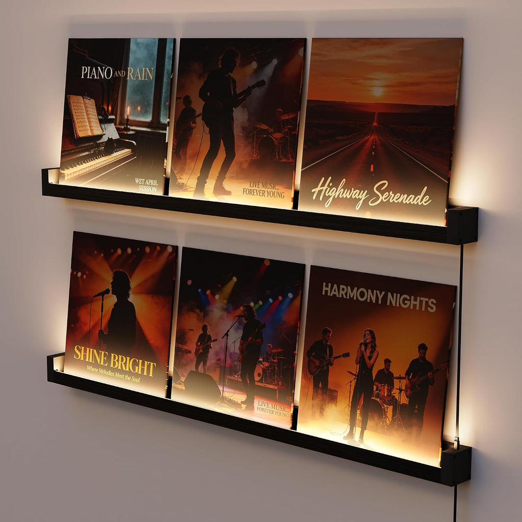 Vinyl Record Shelf Wall Mount with LED Lights