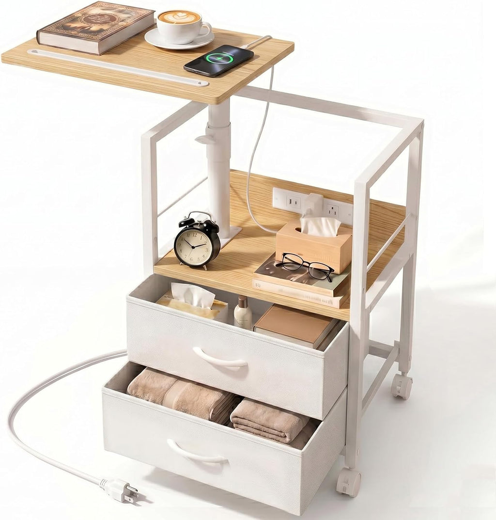 Faesun Night Stand with Charging Station & Swivel Top, Oak White