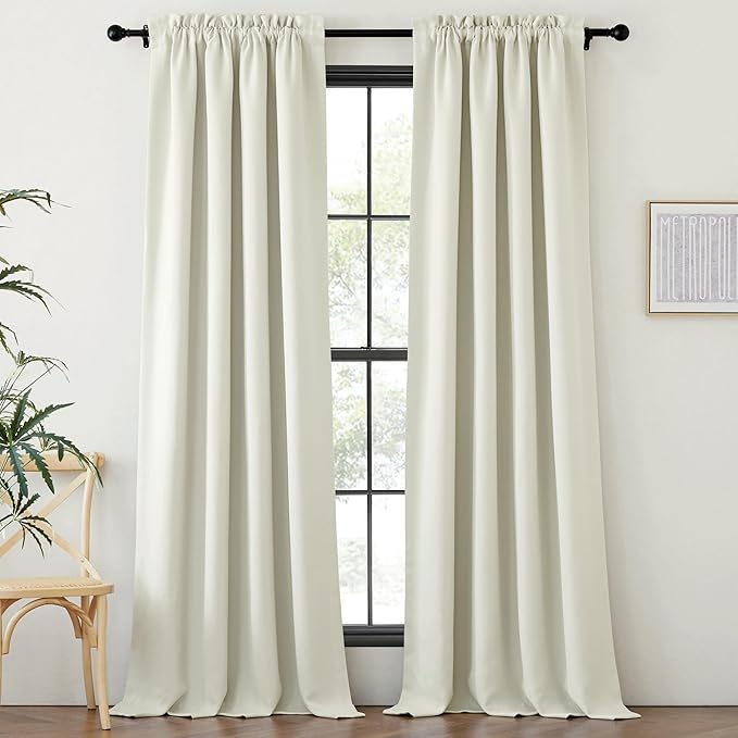NICETOWN Thick Faux Linen Bedroom Curtains 108 inches Long, Room Darkening Dual - Image 2