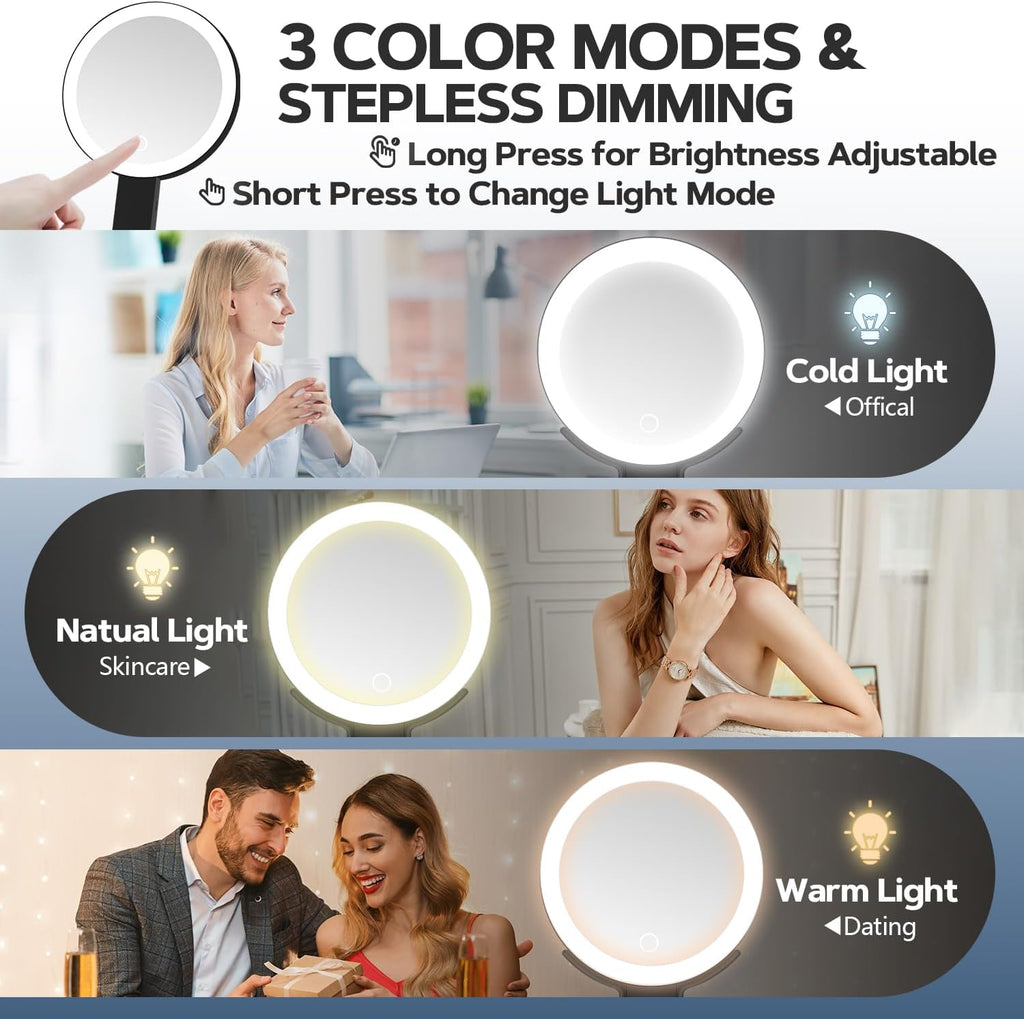 MIYADIVA Lighted Makeup Mirror, 30X Magnifying Mirror with Light, Hanging and Handheld Mirror with Handle,Black
