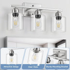 Modern Brushed Nickel 3 Light Bathroom Light Fixtures,19 inch Vanity Lights For Bathroom With Clear Glass, Bathroom Lighting Fixtures Over Mirror For Mirror Kitchen Living Room Hallway Cabinet Porch