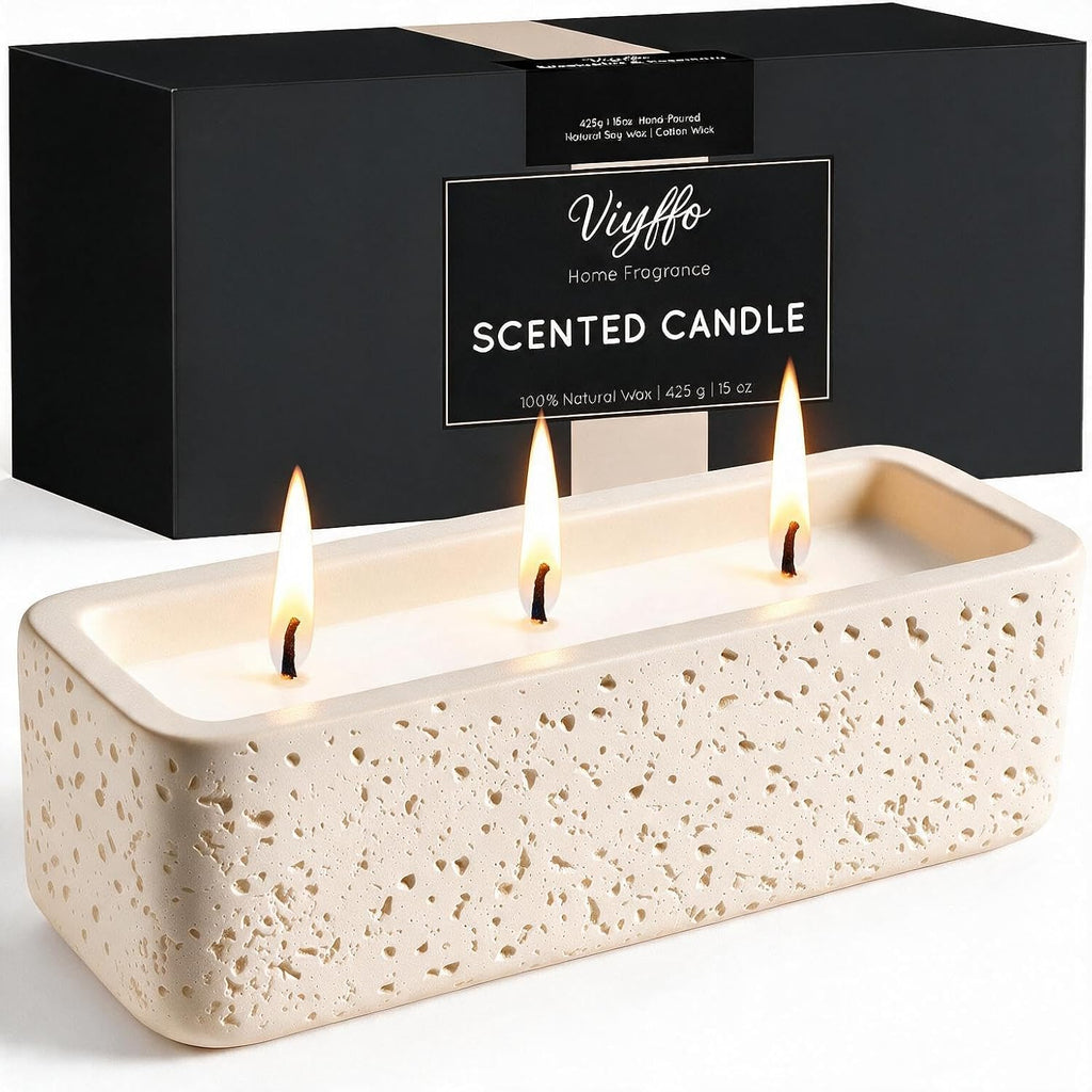 Viyffo 15oz Large Scented Candle - Vanilla Dreamscape, 3 Wick Non Toxic Soy Candles for Women, Matte Ivory White Ceramic Jar Perfect for Luxury Home Fragrance, Elegant Room Decor & Premium Gift