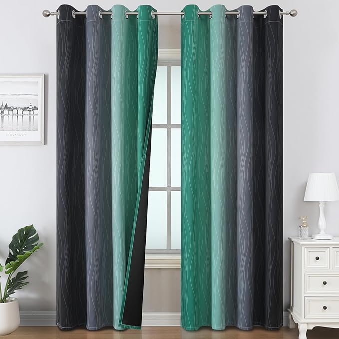 Estelar Textiler Black and Green Ombre Blackout Curtains by ESTELARTEXTILER