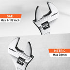 4-Piece Adjustable Wrench Set With 4 Magnetic Wrench Organizer Racks, 6" 8" 10" 12" Wide Jaw Metric & SAE Scales crescent wrench set, CR-V Steel for Home Repair, DIY & Auto Repair
