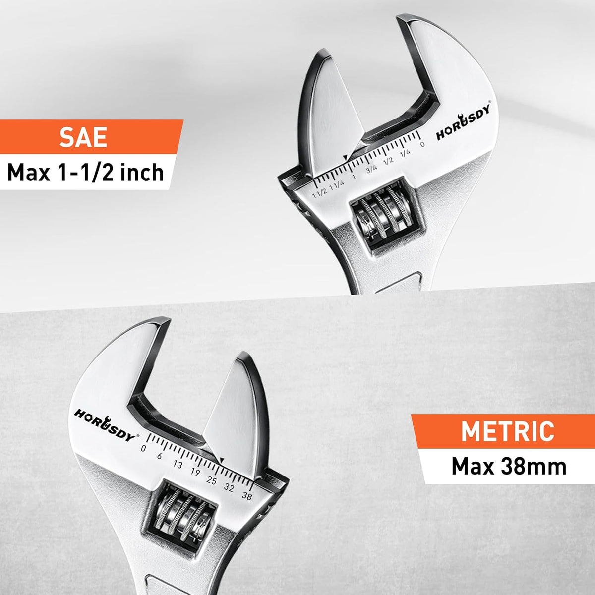 4-Piece Adjustable Wrench Set With 4 Magnetic Wrench Organizer Racks, 6" 8" 10" 12" Wide Jaw Metric & SAE Scales crescent wrench set, CR-V Steel for Home Repair, DIY & Auto Repair
