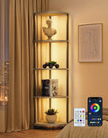 Corner Shelf with LED Light, 5 Tier Smart Color Changing Floor Lamp with Remote, 62" Display Shelf Bookshelf Narrow Storage Rack Standing Lamp for Living Room Bedroom Home Office Decor, Grey