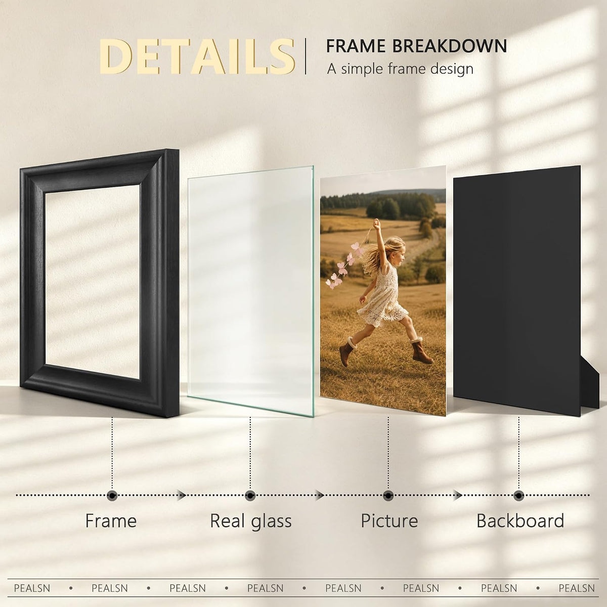 PEALSN 8x10 Picture Frame, Real Glass, Wall & Tabletop Display, Black