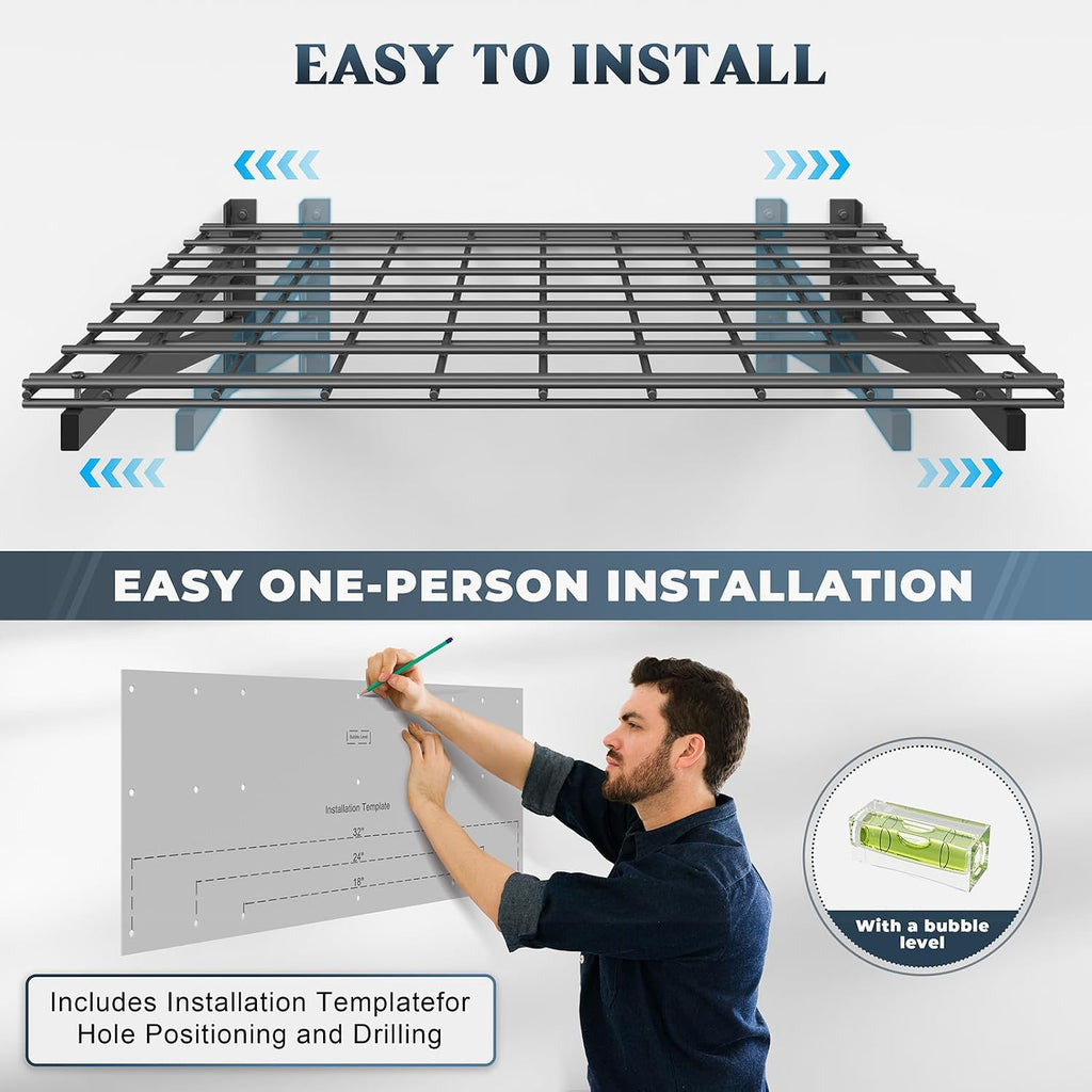 4 Pack Wall Mounted Garage Shelving, 2x3ft, 1400lbs Integrated Grid