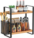 2-Tier Coffee Bar Organizer With Basket,Wooden Counter Shelf for Coffee Bar Accessories,Kitchen Spice Rack Organizer for Countertop-Brown