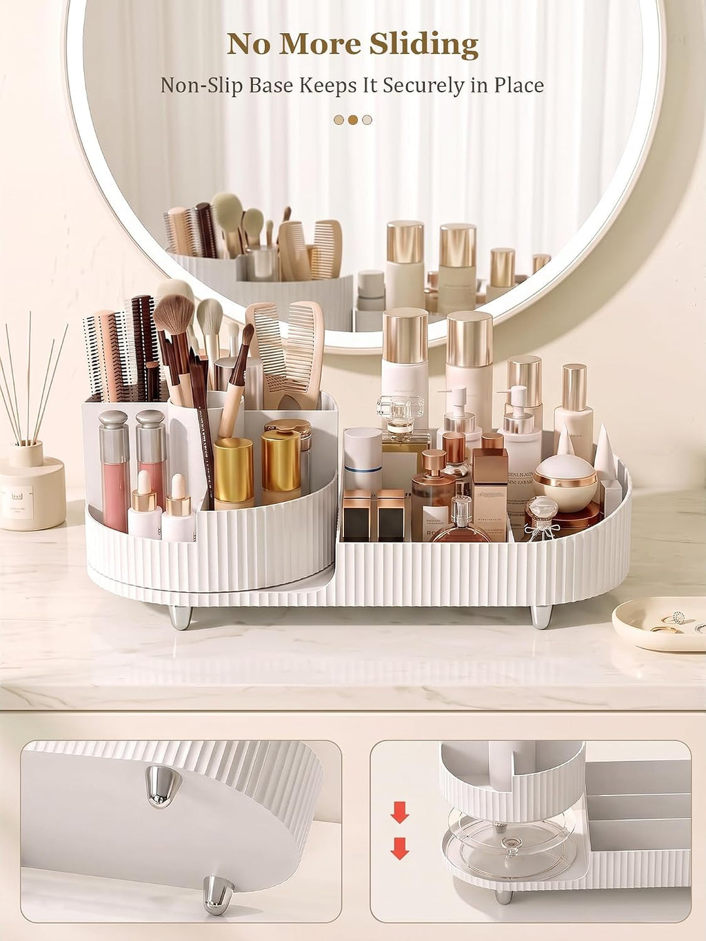Rotating Makeup Organizer for Vanity Countertop, White
