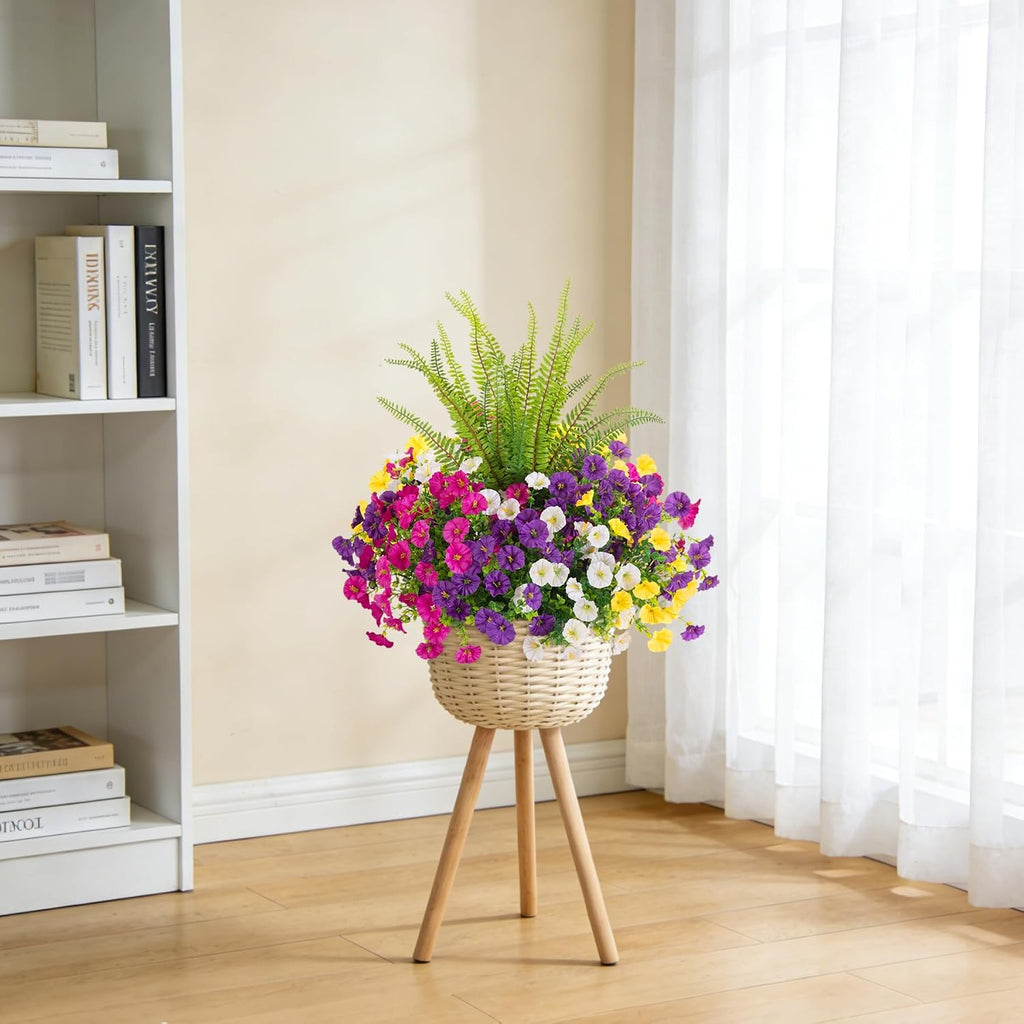 Artificial Flowers Fake Plants for Outdoors Decoration, 12 Bundles Silk Morning Glory with Boston Fern Realistic UV Resistant Faux Flowers for Outside Planter Yard Patio Garden Home Indoor Urn