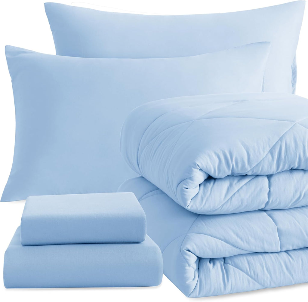 NTBAY Twin Microfiber Bed in a Bag, Comforter Set with Sheet 5 Piece, Aqua