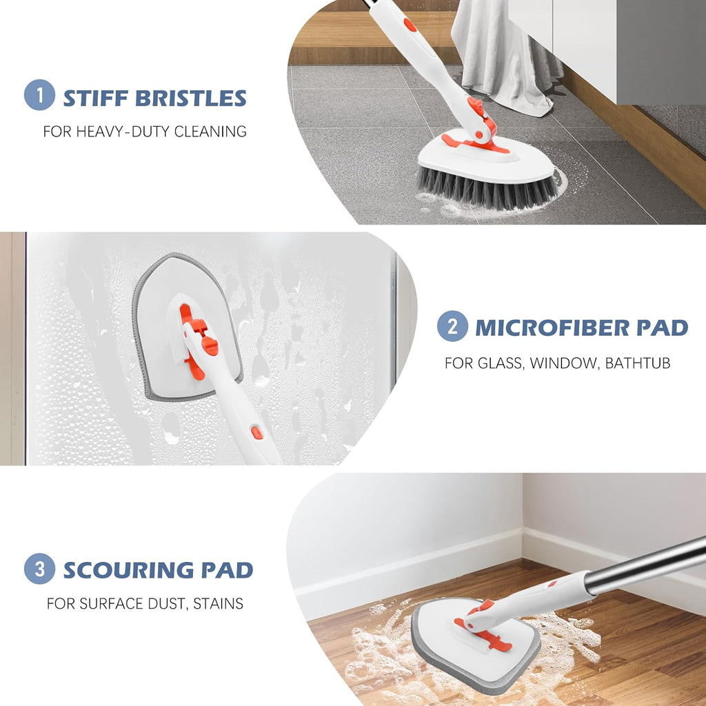 Tile Tub Scrubber Brush 3-in-1 Shower Scrubber with Long Handle