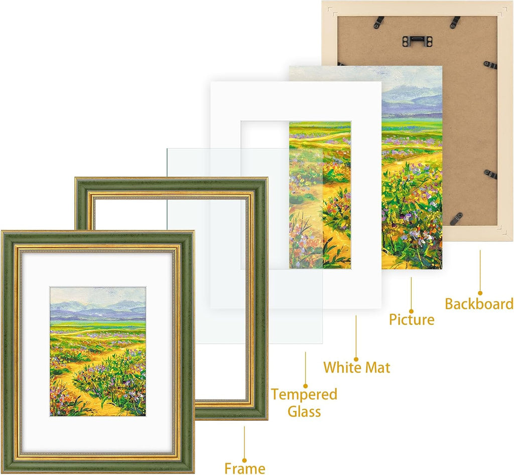 Golden State Art,9x12 Ornate Picture Frame Holds 6x8 Photo,Green Gold