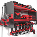 Power Tool Organizer with Charging Station Wall Mount, Cordless Drill and Battery Holder for Garage Organization, Electric Tools Storage Rack Build in Surge Protection Power Strip - Red Shelf