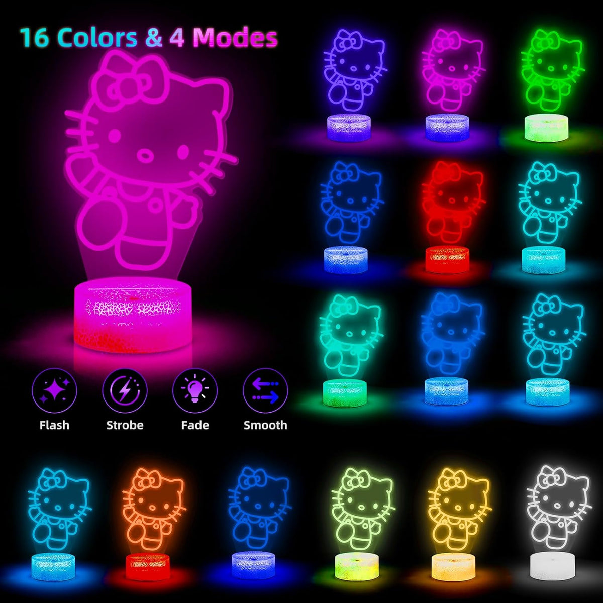 LOUHH Cat Night Light, 3D LED 16 Color Intelligent Remote Control Lamp for Children's Gifts Children's Room Decoration Holiday Gifts