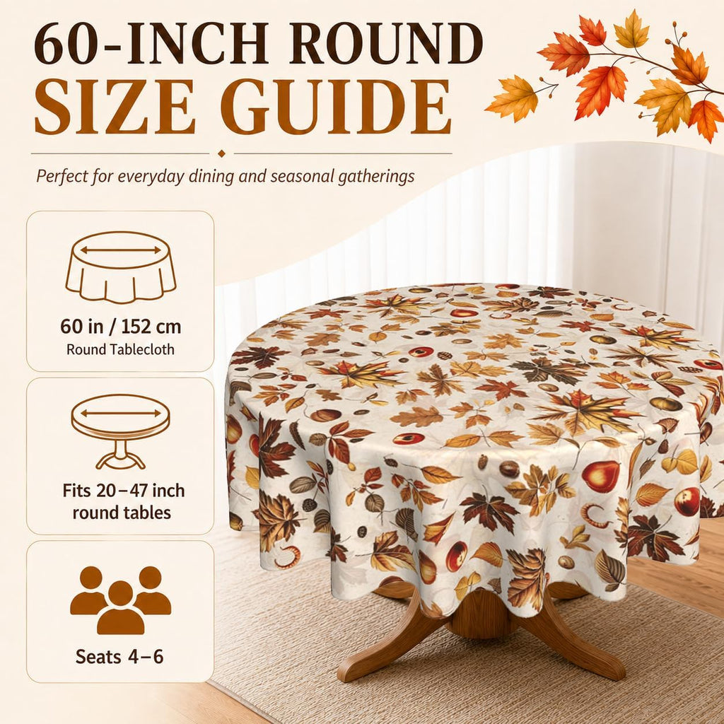 Fall Round Tablecloth 60 Inch Fruit Maple Leaves Table Cloth Thanksgiving Harvest Table Decorations Autumn Table Cover for Holiday Kitchen Dining Party Season Decor