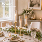 Hewory Gold Candlestick Holders: 3PCS Glass Hurricane with Brass Base