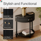 Stead Entryway Table Fluted Half Moon Console - Semicircular, Black Oak Veneer - Hidden Storage with Two Fluted Doors & Brass Knobs - Modern Narrow Console Table for Living Room & Hallway